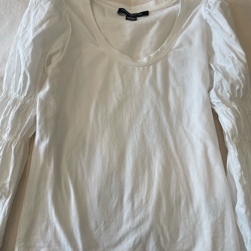 French Connection White Puff Sleeve Ruched Blouse